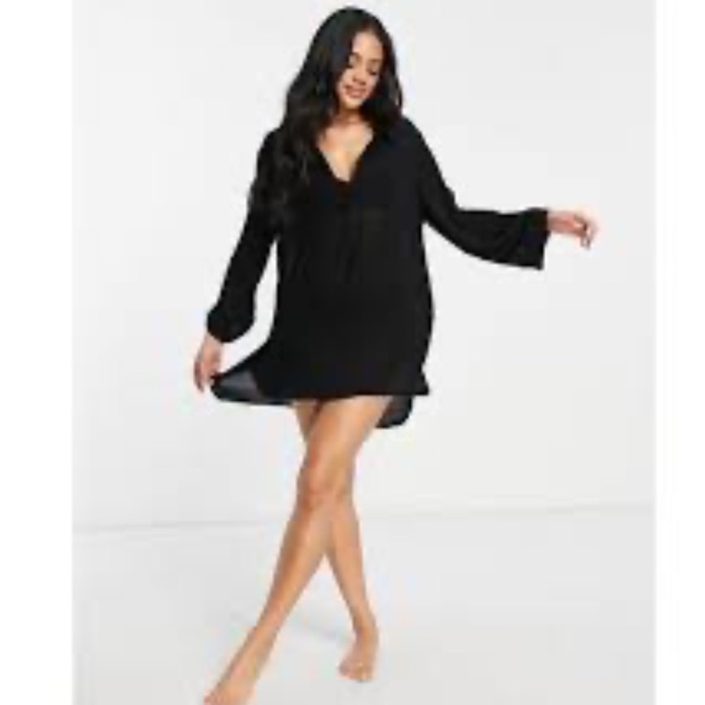 South Beach NEW Black Whimsigoth Hi Low Hem Roll Tab Sleeves Witchy Top Size 16